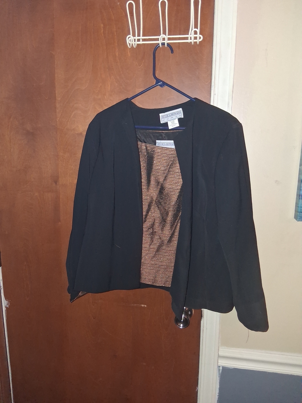 Jessica Howard Black Open-Front Blazer with Copper Lining